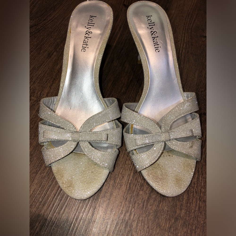 Kelly  & Katie | Silver Slip On Heels ; Size “7.5 M”